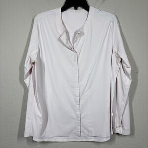 Lululemon 12 Solo Blouse Button Up Shirt Light Pink Pleated Back Long Sleeves